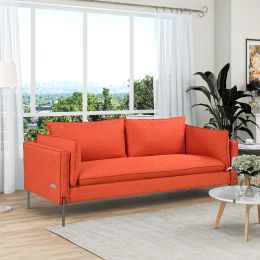 Modern Style 3 Seat Sofa Linen Fabric Upholstered Couch Furniture 3-Seats Couch for Different Spaces; Living Room; Apartment (Color: Orange)