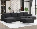 Modern Velvet Fabric Couch Reversible Chaise Sofa U Shaped Couch Sofa with Ottoman for Living Room; Apartment