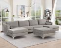 Modern Velvet Fabric Couch Reversible Chaise Sofa U Shaped Couch Sofa with Ottoman for Living Room; Apartment