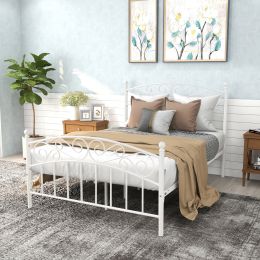 Bed Frame with Headboard and Footboard Metal Platform Bed Frame Queen Size No Box Spring Needed;  Twin Black (Color: White, size: Full)