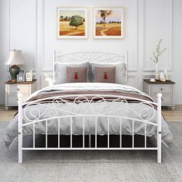 Bed Frame with Headboard and Footboard Metal Platform Bed Frame Queen Size No Box Spring Needed;  Twin Black (Color: White, size: Queen)