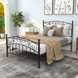 Bed Frame with Headboard and Footboard Metal Platform Bed Frame Queen Size No Box Spring Needed;  Twin Black (Color: Black, size: Full)