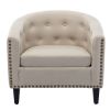 linen Fabric Tufted Barrel ChairTub Chair for Living Room Bedroom Club Chairs