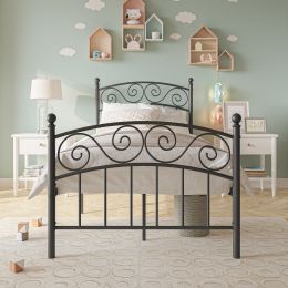 Bed Frame with Headboard and Footboard Metal Platform Bed Frame Queen Size No Box Spring Needed;  Twin Black (Color: Black, size: Twin)