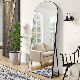 Chic Arch-top Full Length Mirror (Color: Black, Material: solid wood)