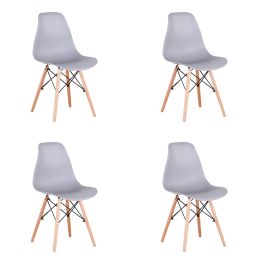 Set of 4 Modern Style Dining Chair, Shell Lounge Plastic Chair for Kitchen, Dining, Bedroom, Living Room Mid-Century Modern Side Chairs with Wooden Wa (Color: Gray)