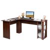 L-Shaped Wood Right-angle Computer Desk with Two-layer Bookshelves RT