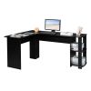 L-Shaped Wood Right-angle Computer Desk with Two-layer Bookshelves RT