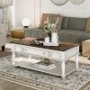 Two-tone Retro Cocktail Table Coffee Table Easy Assembly Movable with Caster Wheels for Livingroom (Antique Gray)