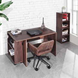 47.4" L Computer Desk with movable bookcase (Color: Brown)