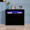 Living Room Sideboard Storage Cabinet Black High Gloss with LED Light; Modern Kitchen Unit Cupboard Buffet Wooden Storage Display Cabinet TV Stand wit