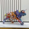 NORTHEUINS Graffiti Painting Resin Bull Figurines Home Living Room Bedroom Office Desktop Feng Shui Ornaments Collection Statues