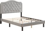 Velvet Button Tufted-Upholstered Bed with Wings Design - Strong Wood Slat Support - Easy Assembly