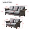 Living Room Furniture Linen Fabric Faux Leather with Wood Leg 2+3 Sectional (Dark Grey)