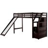 Twin Size Loft Bed with Storage and Slide