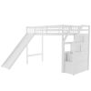 Twin Size Loft Bed with Storage and Slide