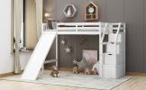 Twin Size Loft Bed with Storage and Slide