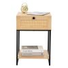 Nightstand with Rattan Drawer, End Table with Bottom Shelf, Modern Side Collection for Bedroom Living Room Office