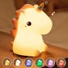 Cute Silicone LED Night Light Unicorn Deer For Kids USB Rechargeable Animal Dinosaur Bedroom Decor Touch Night Lamp For Gifts