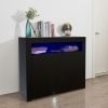 Living Room Sideboard Storage Cabinet Black High Gloss with LED Light; Modern Kitchen Unit Cupboard Buffet Wooden Storage Display Cabinet TV Stand wit