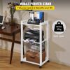 3-Tier Mobile Printer Stand;  Adjustable Storage Shelf Rack on Lockable Wheels;  Large Tall Printer Table for Home Office Small Spaces Organization;