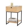 Nightstand with Rattan Drawer, End Table with Bottom Shelf, Modern Side Collection for Bedroom Living Room Office