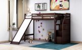 Twin Size Loft Bed with Storage and Slide