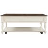 Two-tone Retro Cocktail Table Coffee Table Easy Assembly Movable with Caster Wheels for Livingroom (Antique Gray)