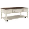 Two-tone Retro Cocktail Table Coffee Table Easy Assembly Movable with Caster Wheels for Livingroom (Antique Gray)