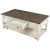 Two-tone Retro Cocktail Table Coffee Table Easy Assembly Movable with Caster Wheels for Livingroom (Antique Gray)