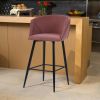 Modren Bar Stools Set of 2;  28'' Stools with Back for Kitchen;  Metal Frame Velvet Upholstered;  Kitchen Stools for Island;  Rose