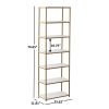 6-Shelf Gold Metal Frame Bookcase;  White