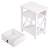 Set of 2 Wooden Nightstand;  X-Shaped Sofa Side Table End Table with Drawer and Open Shelf;  Bedroom Living Room Furniture