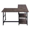 L-Shaped Corner Computer Desk with Open Shelves, Vintage Brown