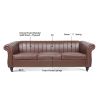 83.46''  PU Rolled Arm Chesterfield Three Seater Sofa.