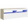 vidaXL TV Cabinet with LED Lights White and Sonoma Oak 47.2"x13.8"x15.7"