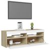 vidaXL TV Cabinet with LED Lights White and Sonoma Oak 47.2"x13.8"x15.7"