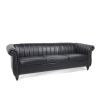 83.46''  PU Rolled Arm Chesterfield Three Seater Sofa.