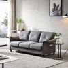 Living Room Furniture Linen Fabric Faux Leather with Wood Leg Sofa