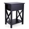 Set of 2 Wooden Nightstand;  X-Shaped Sofa Side Table End Table with Drawer and Open Shelf;  Bedroom Living Room Furniture