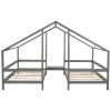 Double Twin Size Triangular House Beds with Built-in Table,Gray