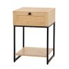 Nightstand with Rattan Drawer, End Table with Bottom Shelf, Modern Side Collection for Bedroom Living Room Office