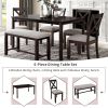 6-Piece Kitchen Dining Table Set Wooden Rectangular Dining Table, 4 Fabric Chairs and Bench Family Furniture