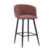 Modren Bar Stools Set of 2;  28'' Stools with Back for Kitchen;  Metal Frame Velvet Upholstered;  Kitchen Stools for Island;  Rose