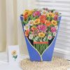 3D Pop Up Flower Bouquet Paper Flowers Cards; Forever Flower Bouquet Birthday Gift Greeting Cards With Note Card And Envelope For Women Girls Wife Mom