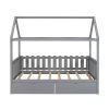 Twin Size House Bed with drawers, Fence-shaped Guardrail, Gray