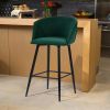 Modren Bar Stools Set of 2;  28'' Stools with Back for Kitchen;  Metal Frame Velvet Upholstered;  Kitchen Stools for Island;  Rose