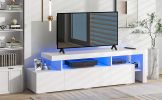 Modern Style 16-colored LED Lights TV Cabinet, UV High Gloss Surface Entertainment Center with DVD Shelf, Up to 70 inch TV