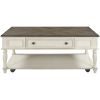 Two-tone Retro Cocktail Table Coffee Table Easy Assembly Movable with Caster Wheels for Livingroom (Antique Gray)