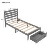 Twin Size Platform Bed with Drawer, Gray